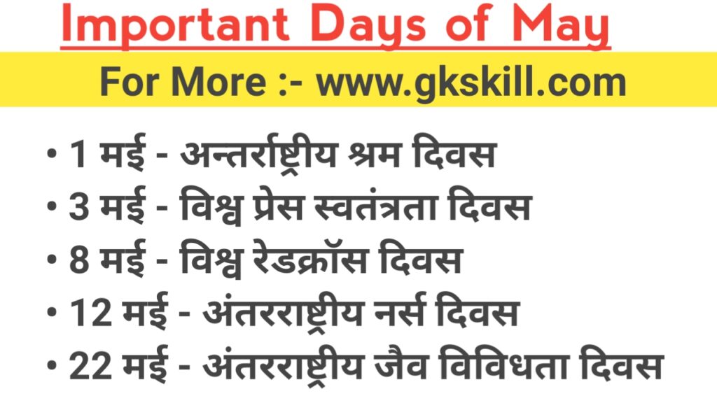 Important days of may in hindi gk skill