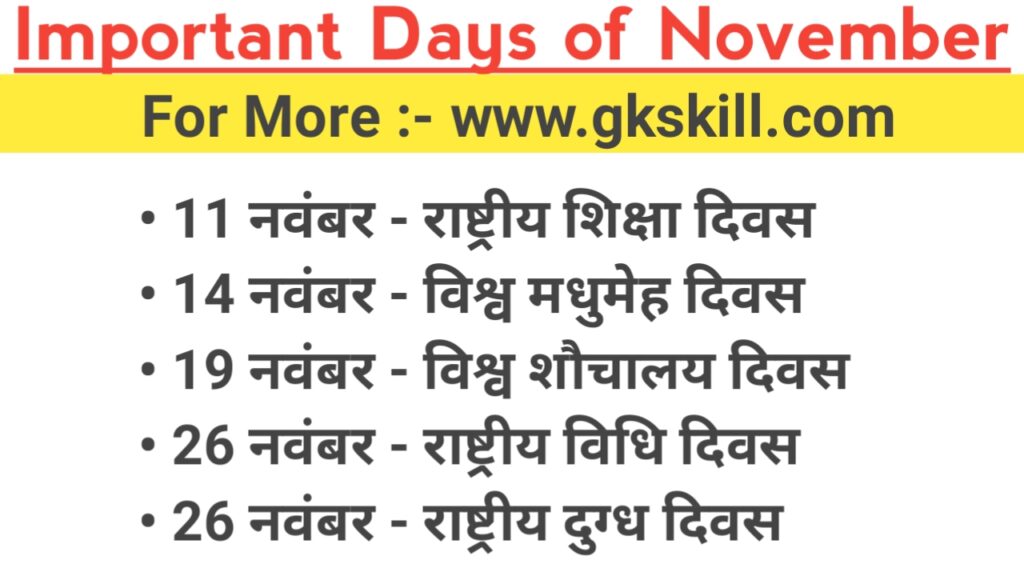 Important Days Of November