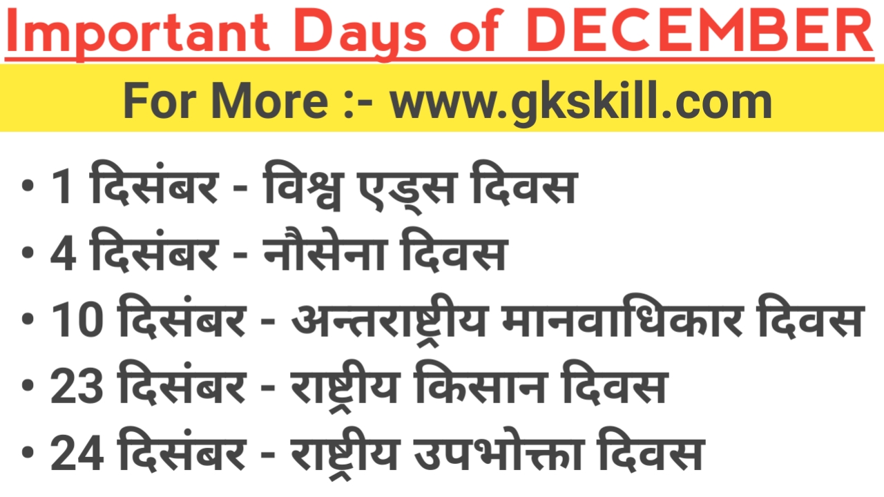 You are currently viewing Important Days of December in Hindi | दिसंबर के महत्वपूर्ण दिवस