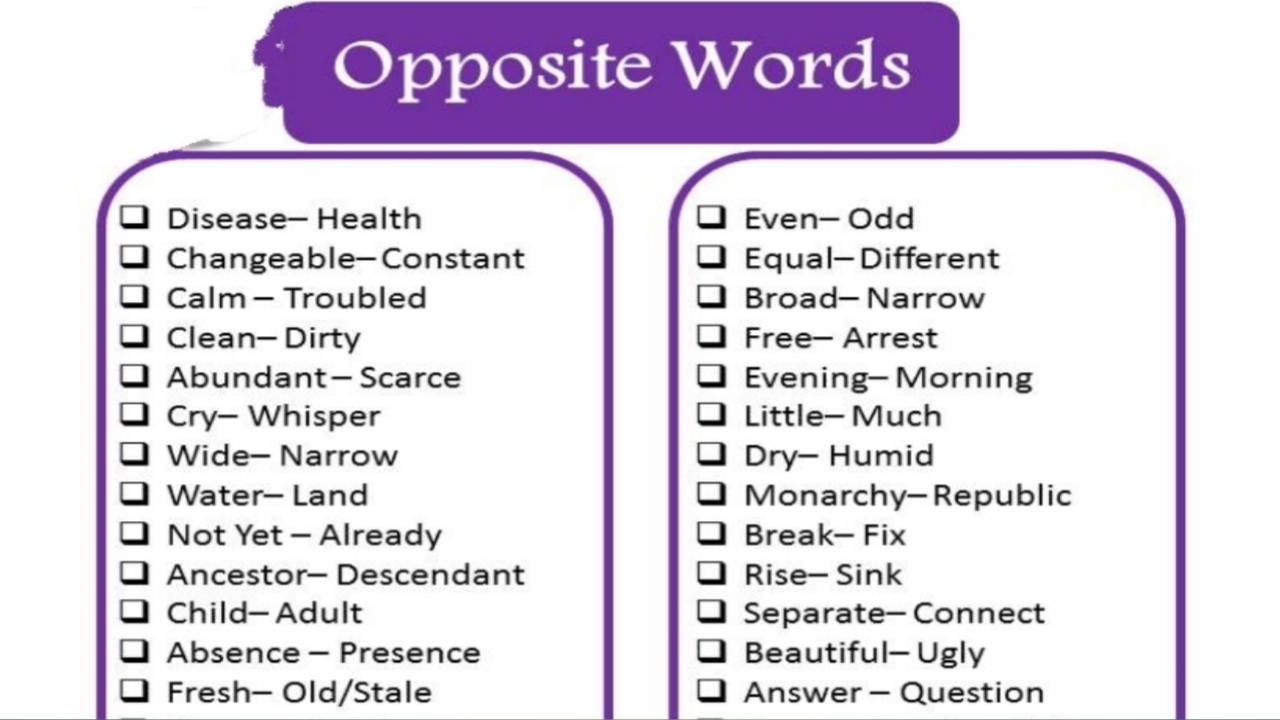 Write Opposite Word In English Pdf