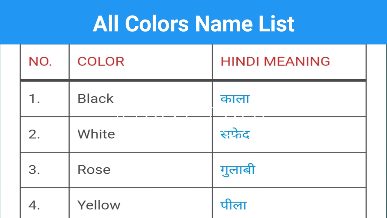 Color Name In English With Hindi Meaning