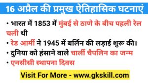 Read more about the article History of 16 April in Hindi | 16 अप्रैल की महत्त्वपूर्ण घटनाएँ