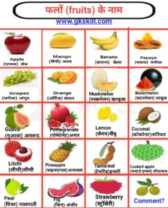 Read more about the article List of Fruits Name with Hindi Meaning | फलोंं का नाम