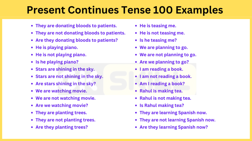 Present Continues Tense 100 Examples | Negative, Interrogative ...