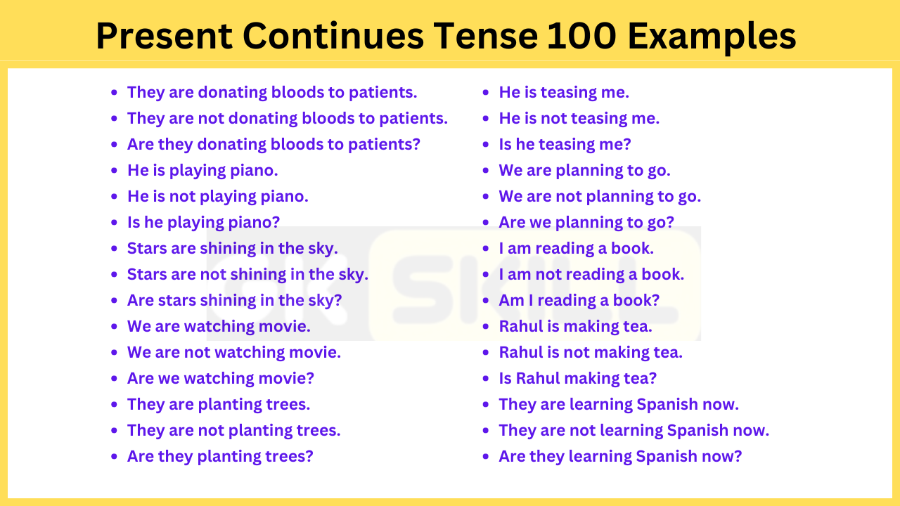 Read more about the article Present Continues Tense 100 Examples | Negative, Interrogative Sentences