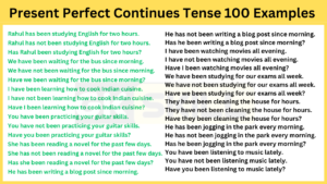 Read more about the article Present Perfect Continues Tense 100 Examples | Sentences